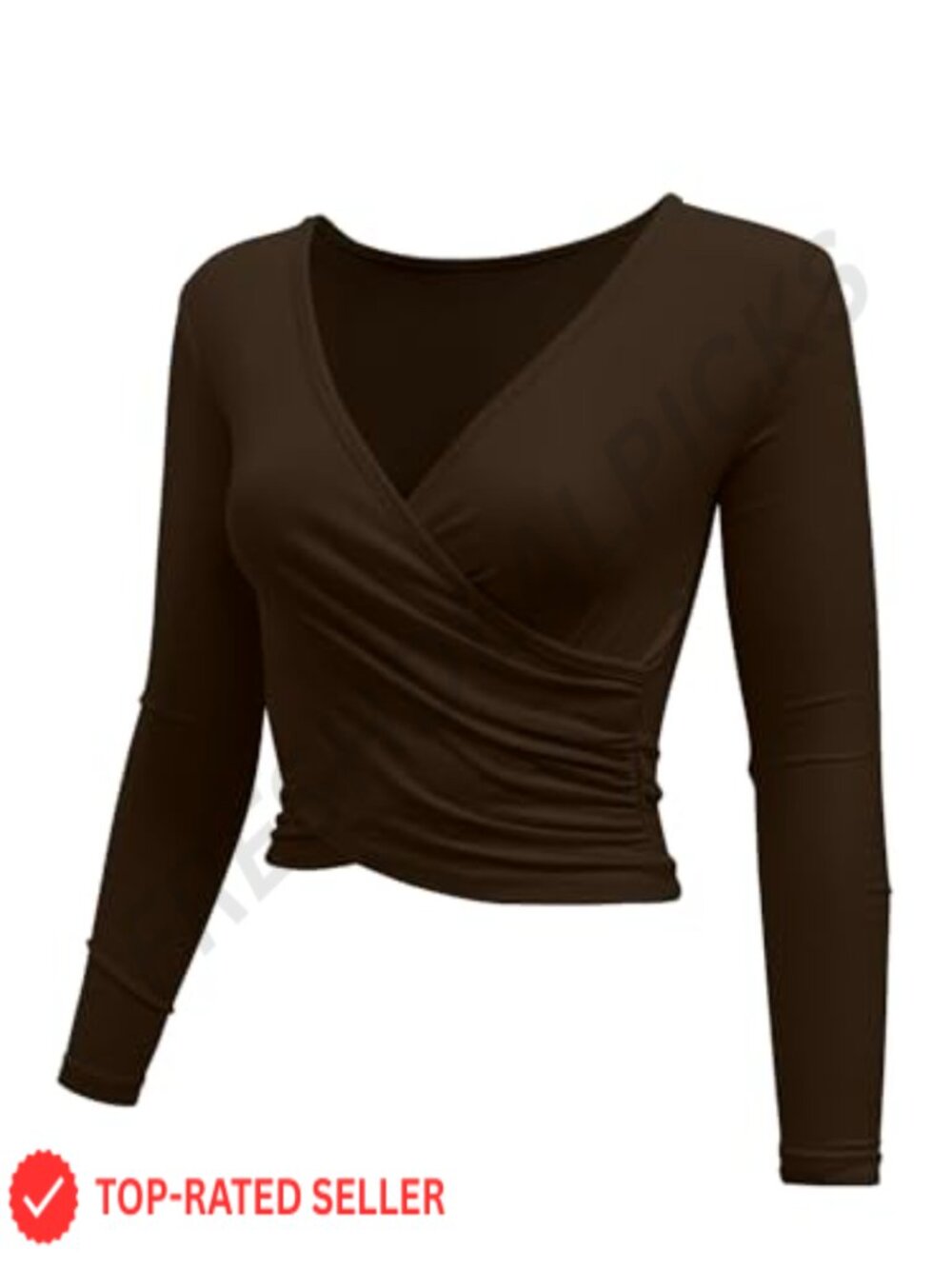Women's Long Sleeve Deep V Neck Cross Wrap Crop Top Asymmetric Hem Rayon